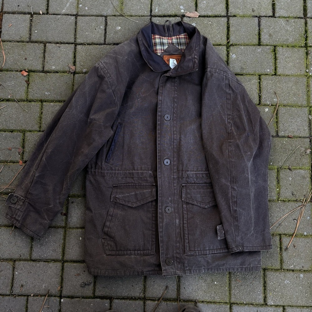 Vintage Outback Trading Co Waxed Oilskin Chore Coat USA XL Brown Western EUC